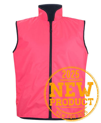 Bright pink HiVis 4602.1 reversible vest with black zipper for work uniforms