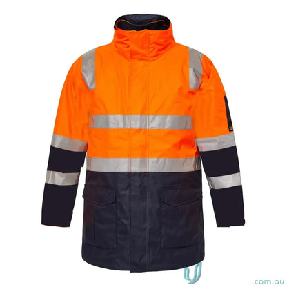 Orange and navy HiVis 6-in-1 Reflective Workwear Jacket with reflective tape for winter safety