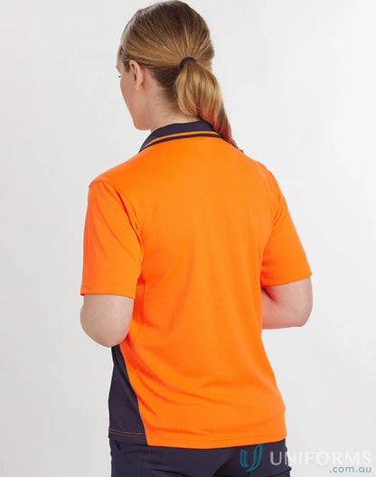 Orange and navy HiVis Bamboo Charcoal SS Polo shirt for unisex hi-vis style