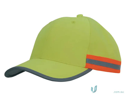 HiVis Cap with Reflective Tape showing high-visibility lime green design for workwear uniforms