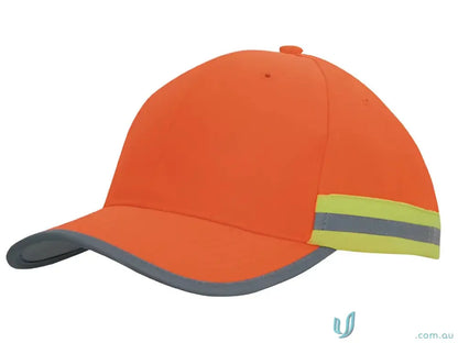 Orange HiVis Cap with Reflective Tape, perfect for workwear and uniforms, FAQ link inside