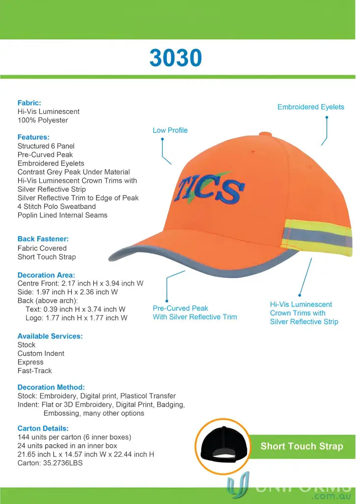 Orange safety cap with silver reflective trim for workwear, check our faq link for uniforms