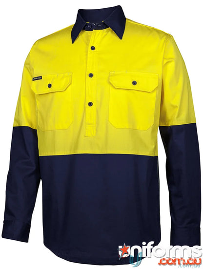 Two-tone HiVis Close Front LS Shirt great for sun protection and australian standard uniforms