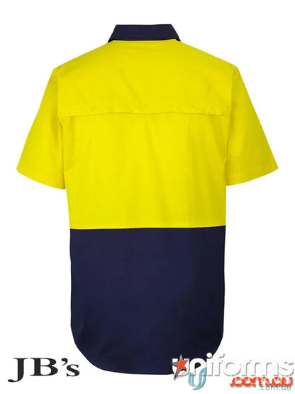 Yellow and navy blue HiVis Close Front SS Shirt work uniform with breathable fabric and sun protection