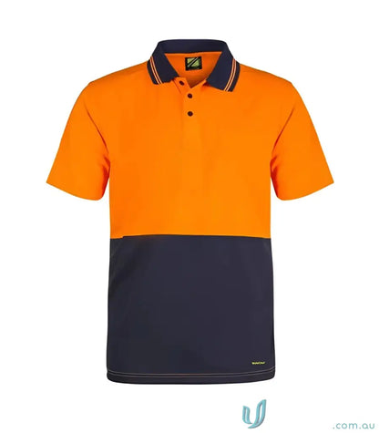 Orange and navy blue short-sleeved polo shirt from HiVis Cotton Back Polo work uniforms