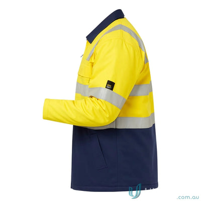 Yellow and navy blue HiVis Cotton Reflective Jacket perfect for day and night work beinhigh visibility