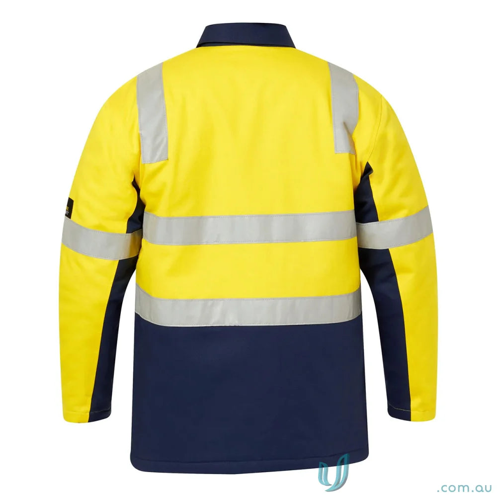 Yellow and navy blue cotton reflective jacket for day night safety from HiVis Cotton Reflective