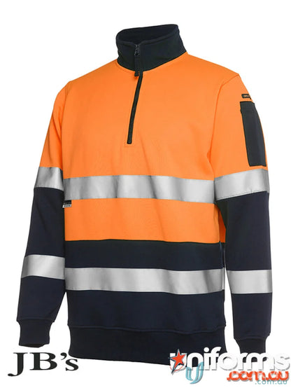 Orange and navy high-vis half zip fleecy jumper for work safety and comfort