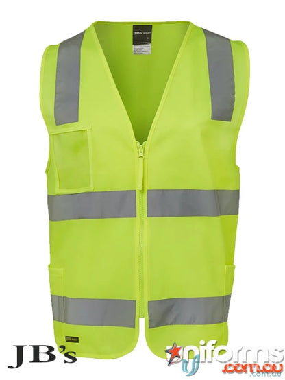 Yellow safety vest with reflective stripes from HiVis D+N Zip Safety Vest, meets Australian standards and sizing specs for uniforms