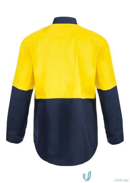 HiVis Drill cotton drill shirt with yellow and navy long sleeves for large-scale processing plants