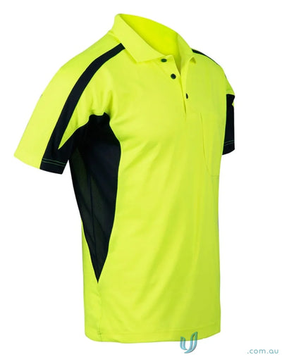Neon yellow and black HiVis Fashion PoloUnisex with sw25 hi-vis and Spirit HiVis Truedry