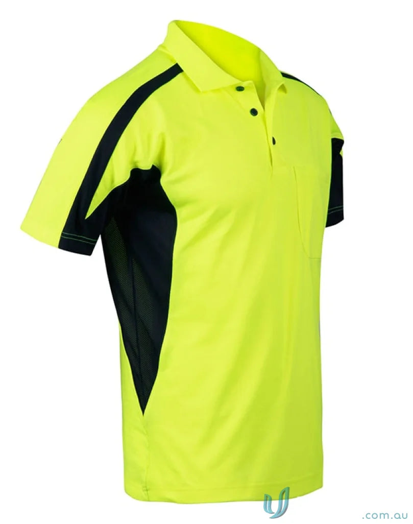 Neon yellow and black HiVis Fashion PoloUnisex with sw25 hi-vis and Spirit HiVis Truedry