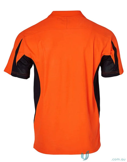 Orange and black short-sleeved polo shirt from HiVis Fashion PoloUnisex, perfect for sw25 hi-vis