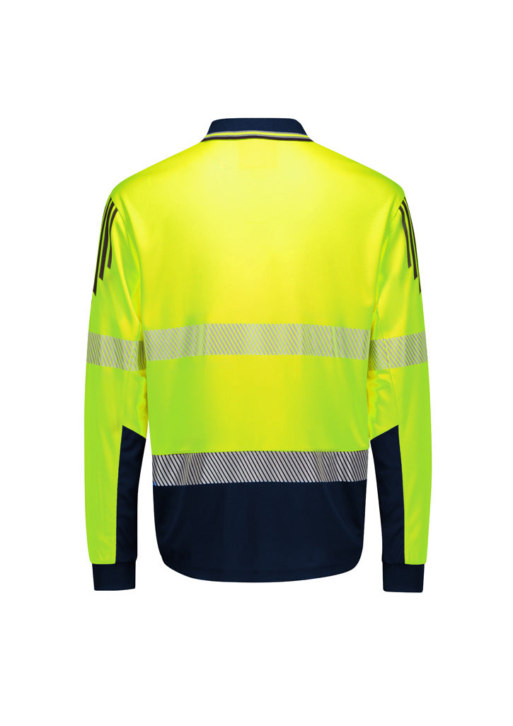Mens Hi Vis Flux Segmented Tape LS Polo in bright yellow with reflective tape