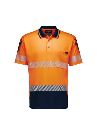 Mens hi vis flux segmented tape SS polo zh555 orange with navy cuffs