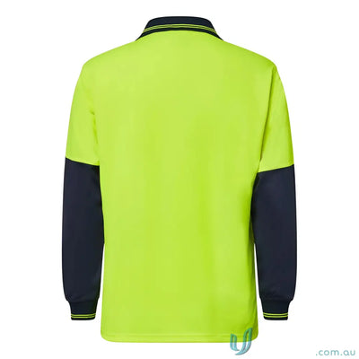 HiVis Food Industry LS Polo in high-visibility yellow with navy sleeves for minimizing contamination risks