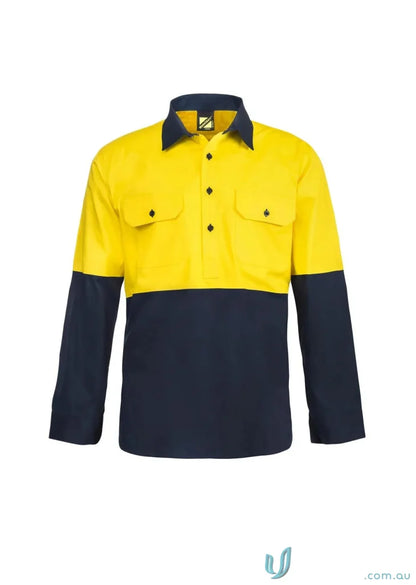 HiVis Half Placket Drill Shirt with twin needle stitching and reinforced stress points