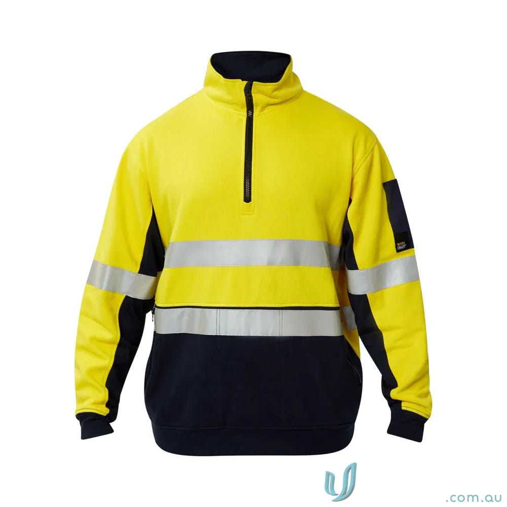 Yellow and navy HiVis Half Zip Cotton Pullover sweatshirt for visibility and comfort