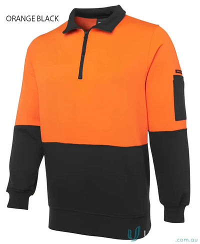 Orange and black work sweatshirt from JBs HiVis Half Zip Fleecy Jumper, perfect for uniforms