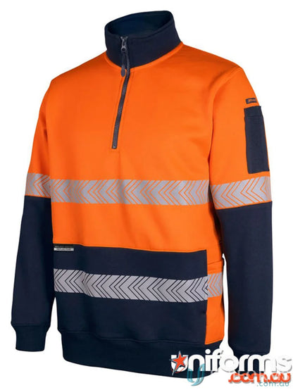 Orange and navy HiVis Half Zip Segmented Tape Fleece with reflective tape for safety