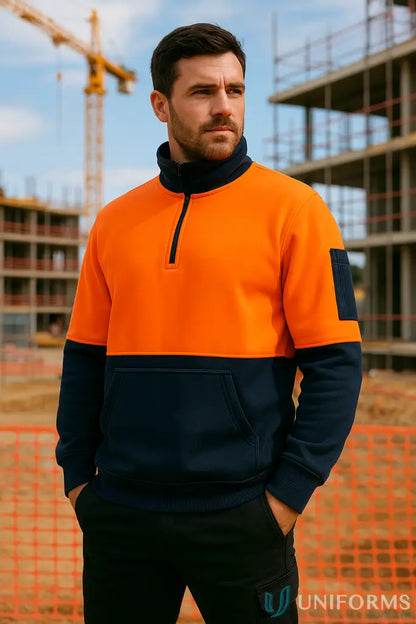Men’s two-tone zip fleece sweatshirt with high collar, ideal for Vis 330g uniforms