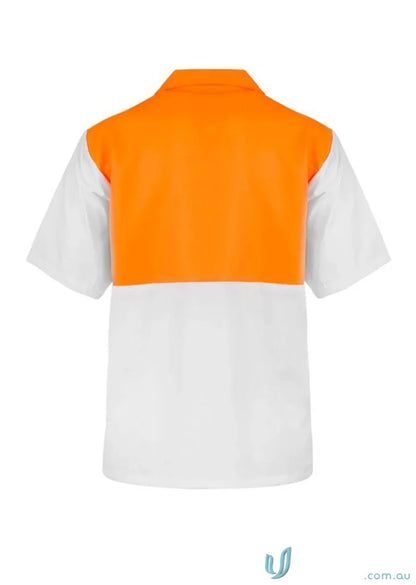Orange and white short-sleeved HiVis Jac Shirt for ensuring workplace safety