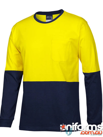 HiVis L/S Crew Neck Cotton T Shirt with yellow navy work shirt for australian safety standards