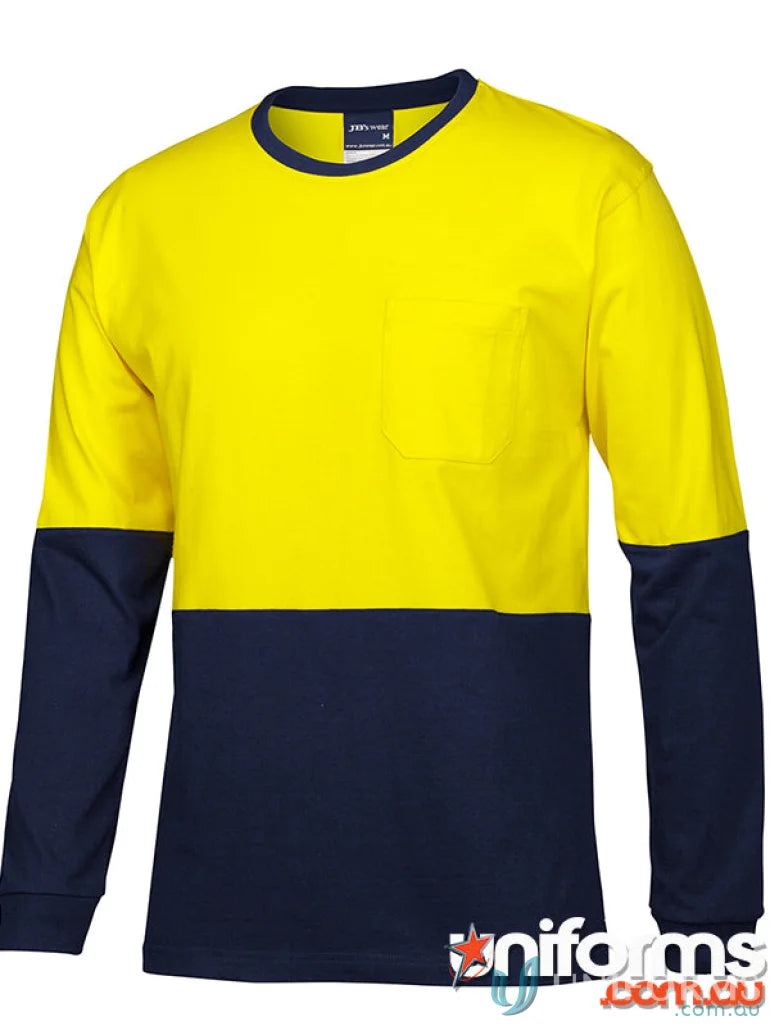 HiVis L/S Crew Neck Cotton T Shirt with yellow navy work shirt for australian safety standards
