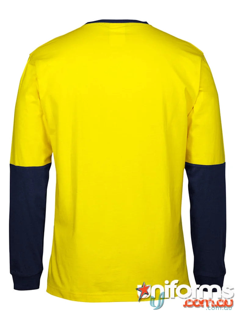 Yellow and navy HiVis L/S Crew Neck Cotton T Shirt for sun protection and extra large apparel