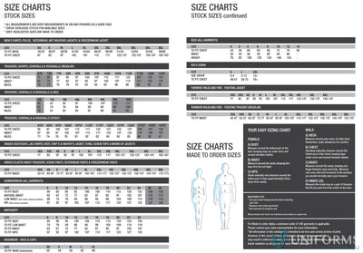 Size chart for HiVis L/S Jac Shirt workwear and uniforms sizing guide