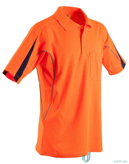 Orange sw25a Hi-Vis Legend SS Polo with dark blue contrast color sleeves