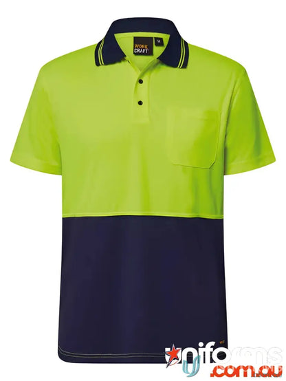 HiVis Lightweight SS Polo shirt with two-tone design, collar, and front pocket for uniforms