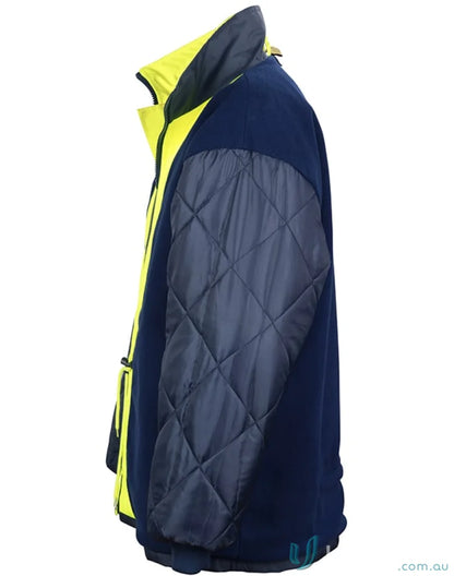 Blue and yellow quilted HiVis Long Line Jacket Polar for winning spirit sw50 line jacket