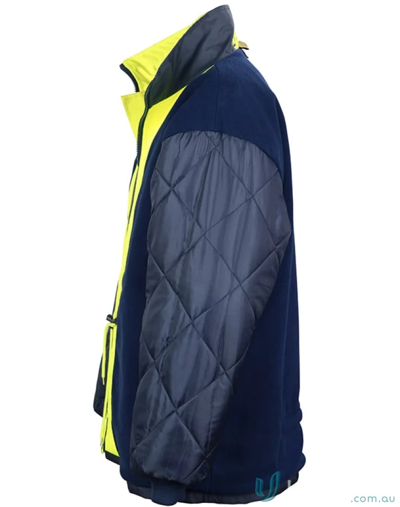 Blue and yellow quilted HiVis Long Line Jacket Polar for winning spirit sw50 line jacket