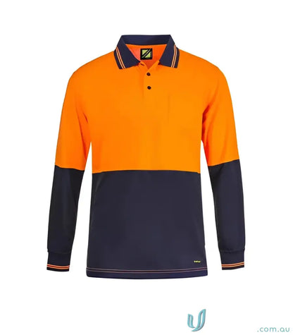 Two-tone long-sleeved hi-vis polo shirt for logistics teams with a pocket