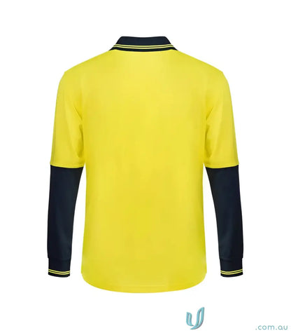Yellow and navy blue long-sleeve hi-vis polo shirt for logistics teams with maximum visibility