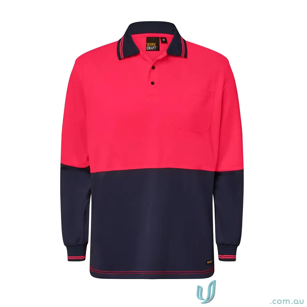 Two-tone long-sleeved pocket polo shirt from HiVis LS Pocket line, breathable micromesh polo
