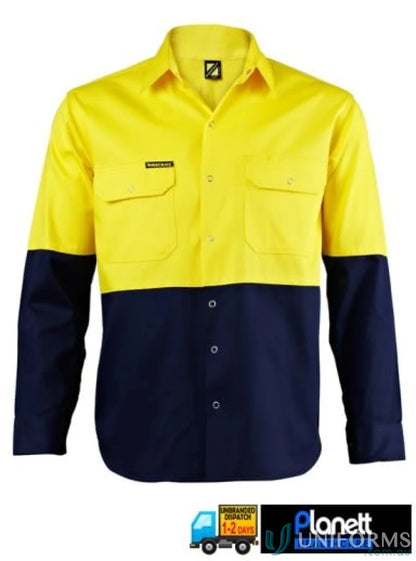 Two-tone work shirt from HiVis LS Shirt With Press Studs, perfect for work uniforms