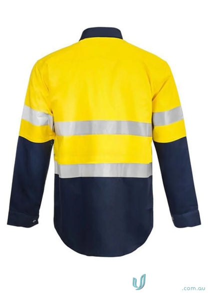 Yellow and navy blue HiVis LS Shirt with reflective tape and reinforced stress points