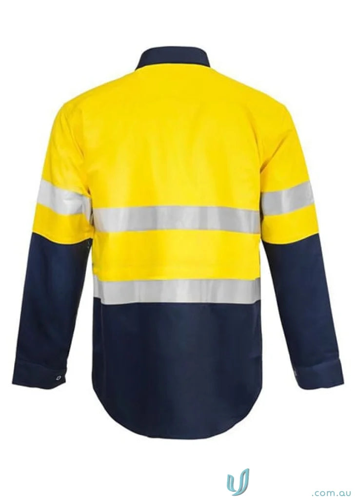 Yellow and navy blue HiVis LS Shirt with reflective tape and reinforced stress points