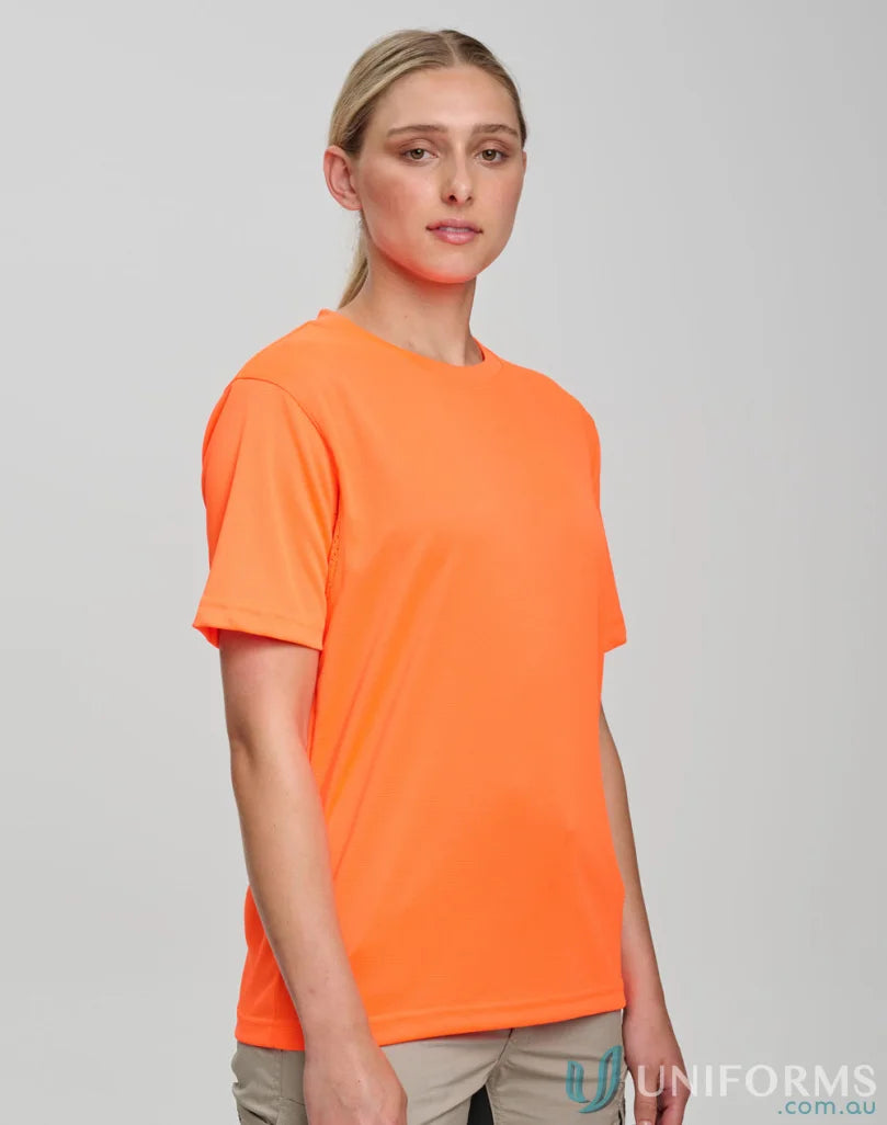 Bright orange HiVis Mini Waffle Unisex Tee, waffle safety tee, SW39 Hi-Vis shirt