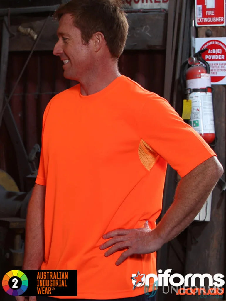 Orange hi-vis mini waffle safety tee for work, SW39 hi-vis short sleeve shirt