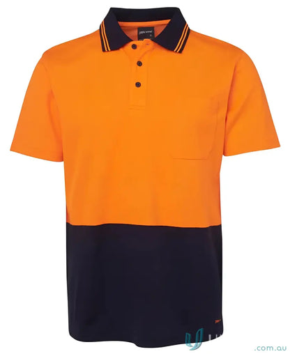 Orange and navy blue cotton polo shirt with dark collar and 7XL size from HiVis Non Cuff Cotton Back