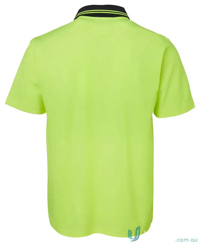 Lime green cotton short-sleeved polo shirt with black collar and lime stripes in 7XL size