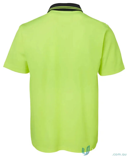 Lime green cotton short-sleeved polo shirt with black collar and lime stripes in 7XL size
