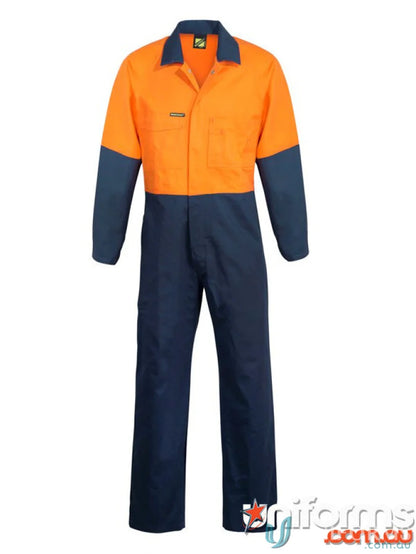 Two-tone orange and blue HiVis PolyCotton Coveralls with pocket workwear uniform
