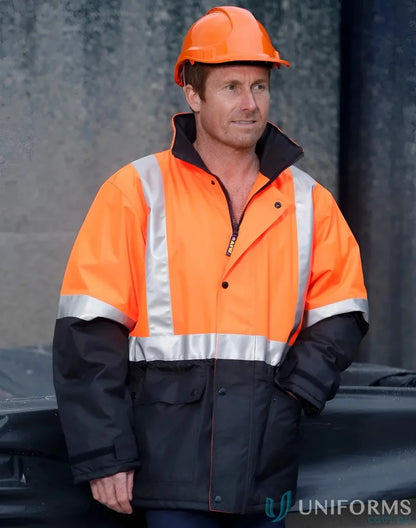 Orange and black high-visibility rain proof quilted jacket from the HiVis Rain Proof series