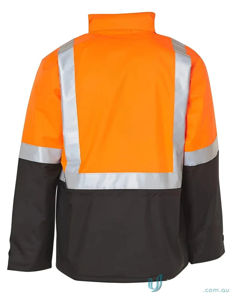 Orange and black HiVis Rain Proof Quilted Jacket showing high visibility and rain protection