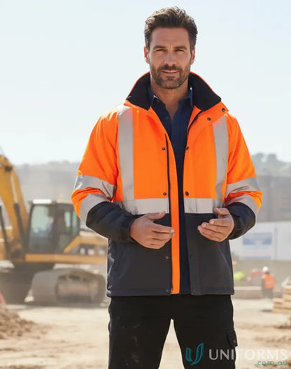 Man in sw18a hi-vis safety hivis reflective long jacket with reflective stripes