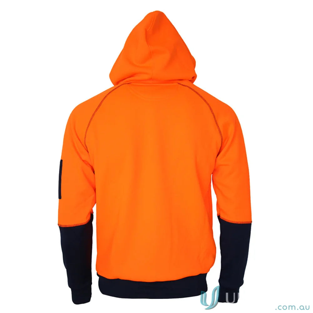 Orange and navy HiVis Softshell Hoodie perfect for outdoor adventures